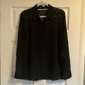 Sheer Mesh Print Button Up Shirt